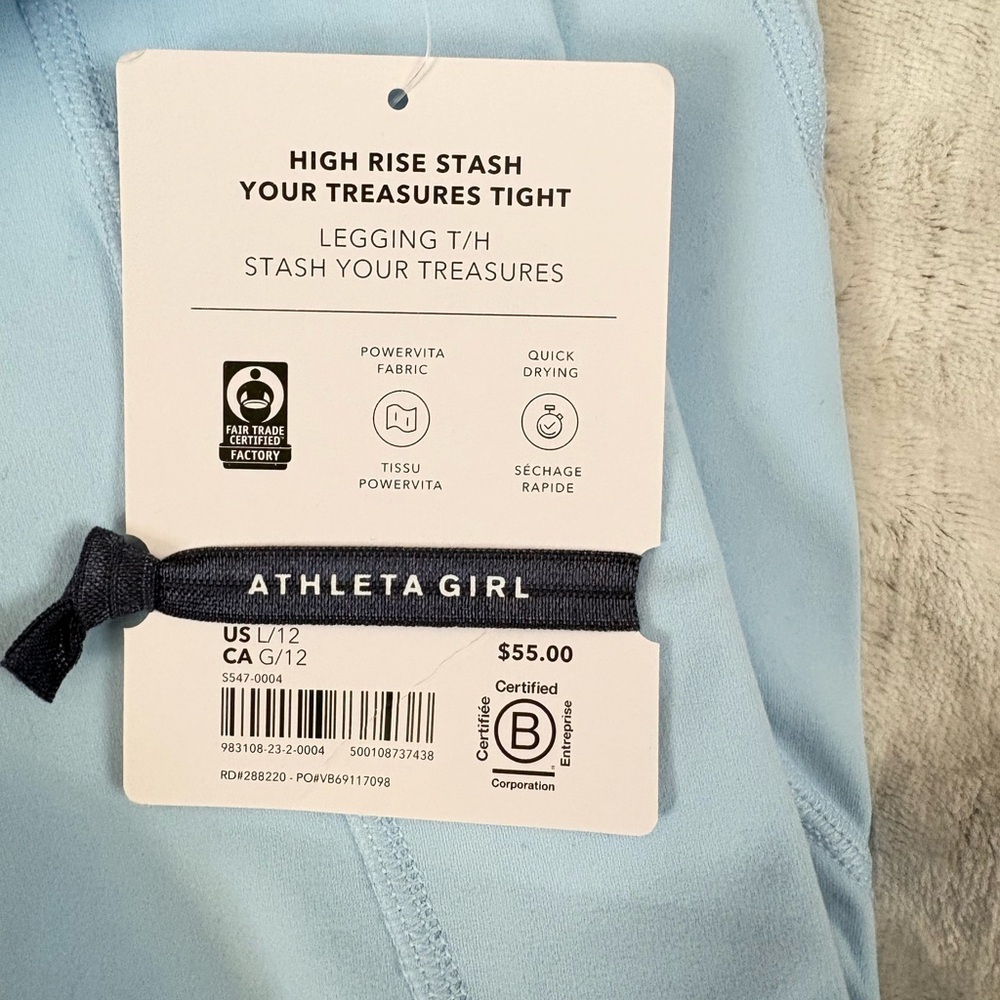 NWT Athleta Girl  Leggings in Light Blue Size 12 High Rise Stash - Picture 5 of 10